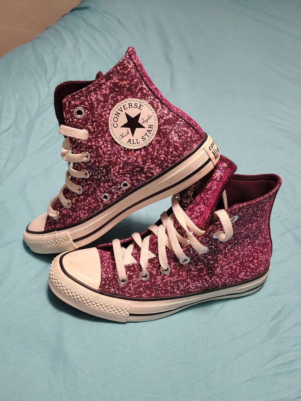 Converse Chuck Taylor All Star Glitter High Top Sneakers Pink & Black US 7